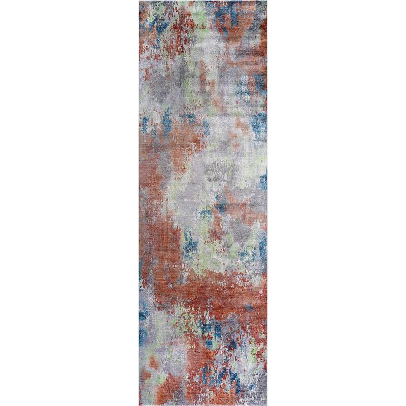 Beverly Rug Queen Abstract Non-Slip Rubber Back Washable Indoor Area Rug - 2 X 7 - Brick
