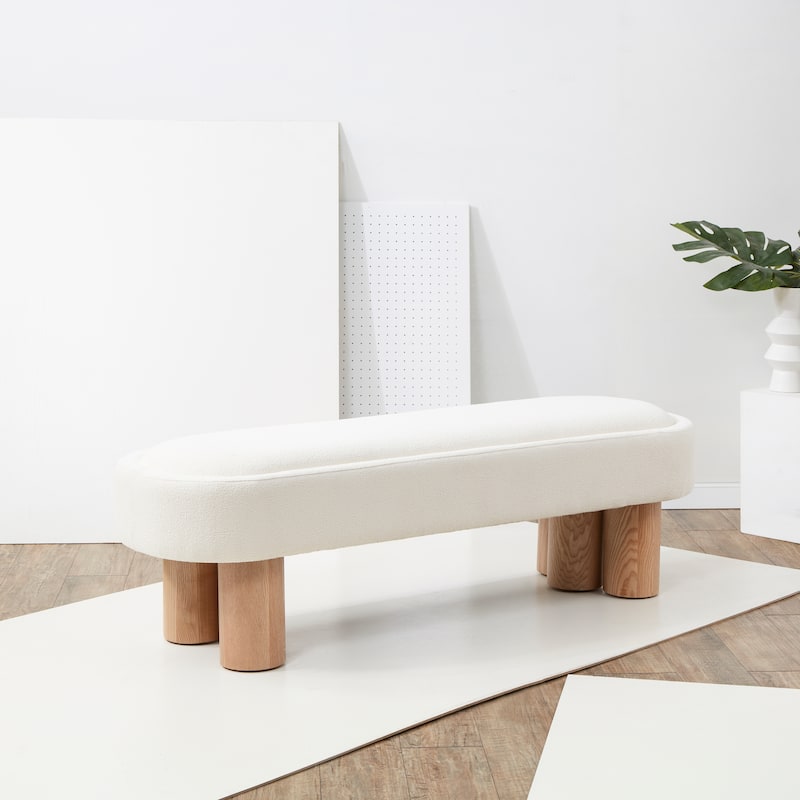 SAFAVIEH Couture Faina Boucle Bench - 60 In W x 19 In D x 18 In H - 60Wx19Dx18H - Ivory/Natural