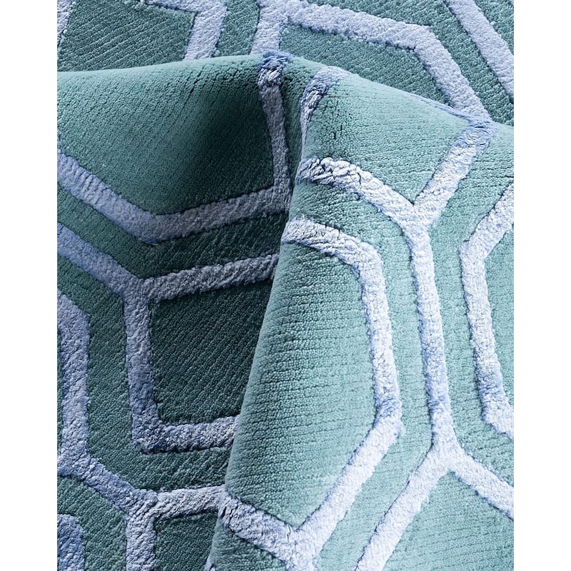 Modern One-of-a-Kind Handmade Area Rug, Blue - 9' 2" x 12' 0"