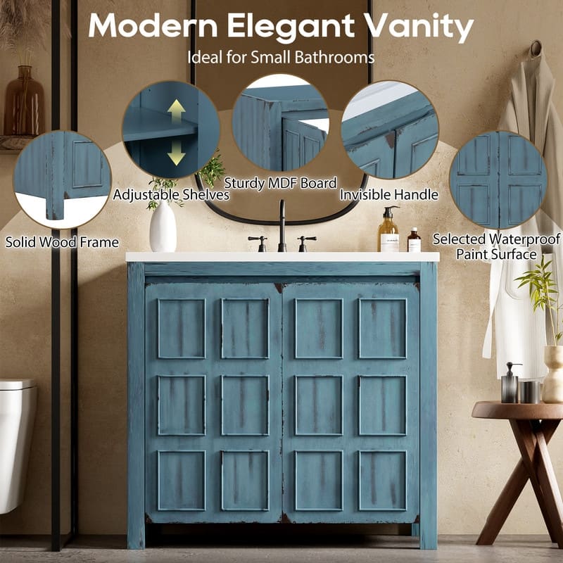 36" Retro Bathroom Vanity Organizer with Sink, Combo Cabinet Set, Bathroom Storage Cabinet