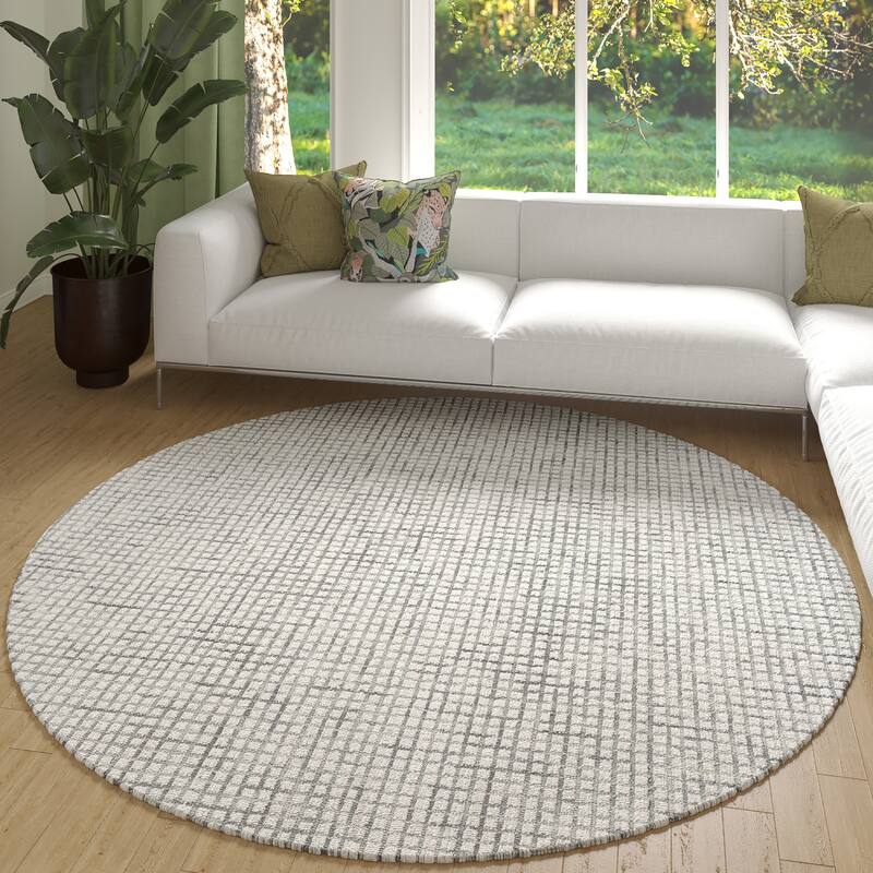 Noah Contemporary Checkered Wool Indoor Area Rug by Sevita - 8' x 8' - Grey/Off White