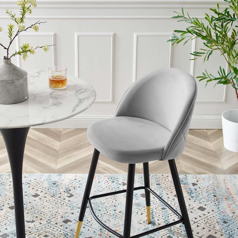 Modway Cordial Performance Velvet Dining Bar Stools in Mint, Set of 2