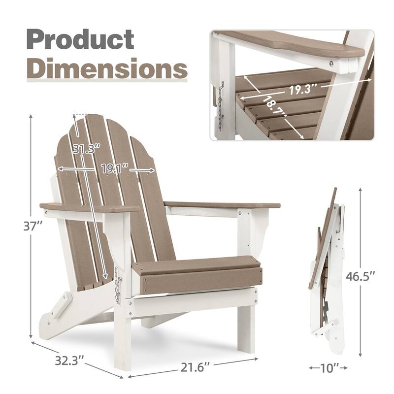 Aoodor HDPE Folding Adirondack Chair - 21.6"W x 32.3"D x 37"H