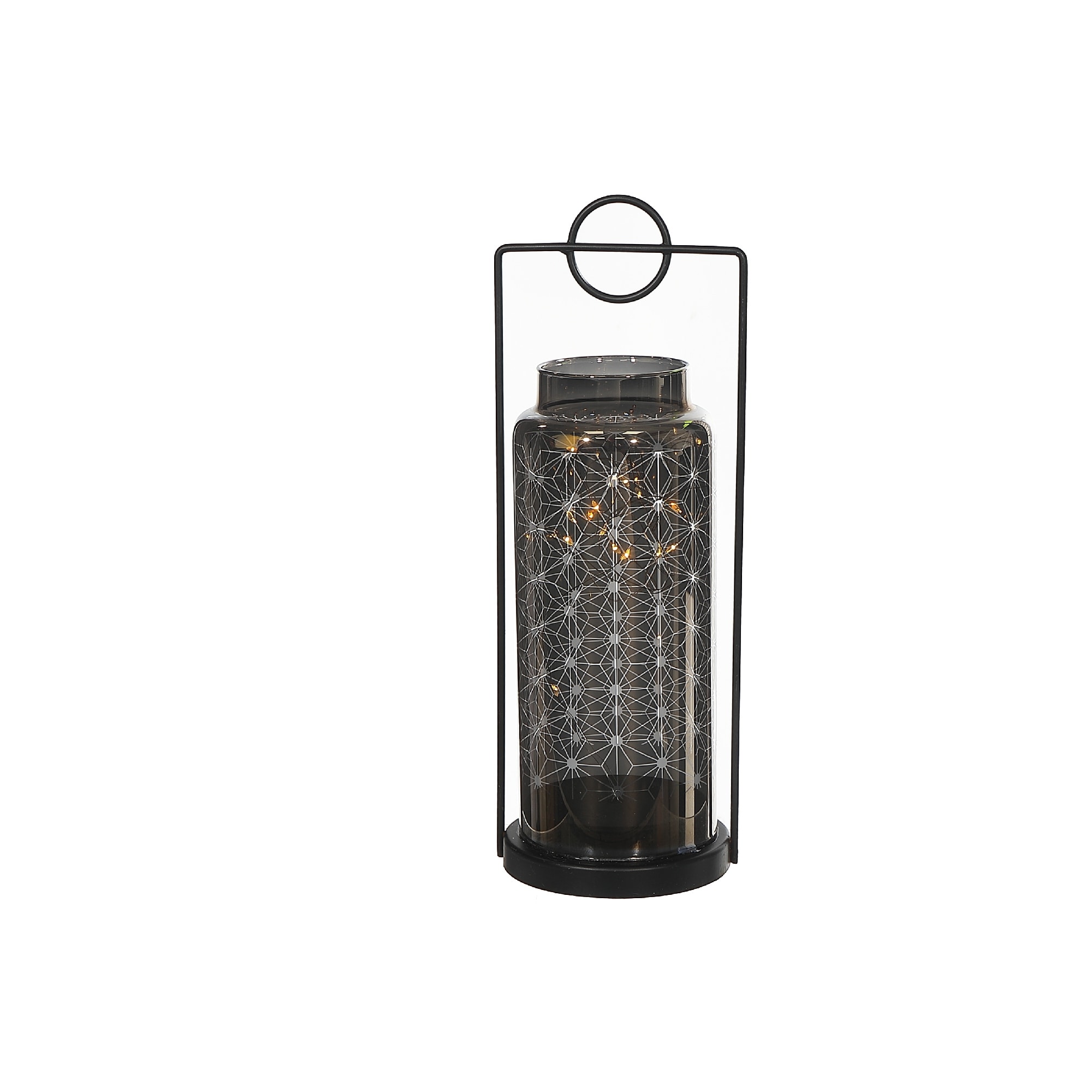 Led Cylinder Glass Lantern - Black