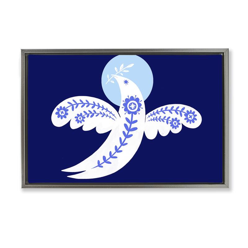 Stupell Peace Dove with Folk Florals Framed Floater Canvas Wall Art Design By Hannah Moren - 31 x 21 - Grey