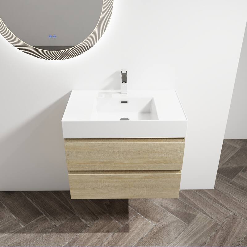 24/30/36 Single Sink Wall-Mounted Bathroom Vanity with Integrated Thick Edge Resin Sink