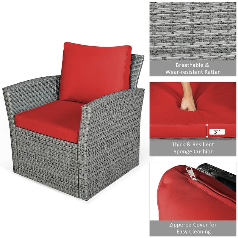 4 Pieces Patio Rattan Furniture Set Sofa Table with Storage Shelf Cushion - 48.5" x 26.5" x 30" (L x W x H)