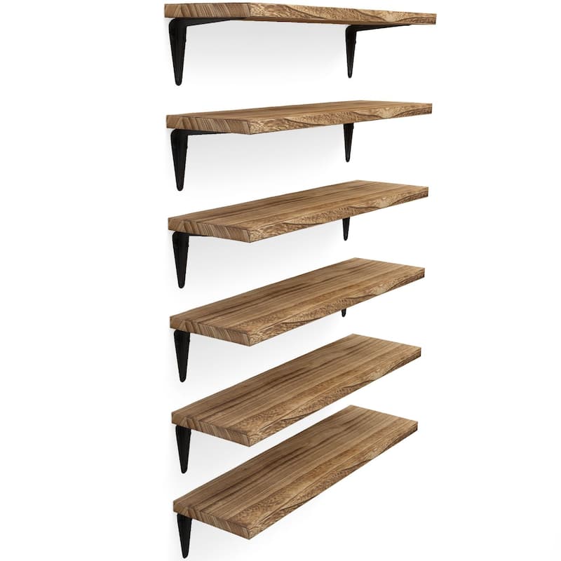 Wallniture Arras 17"x4.5" Wood Floating Shelf, Burned Finish, Set of 6