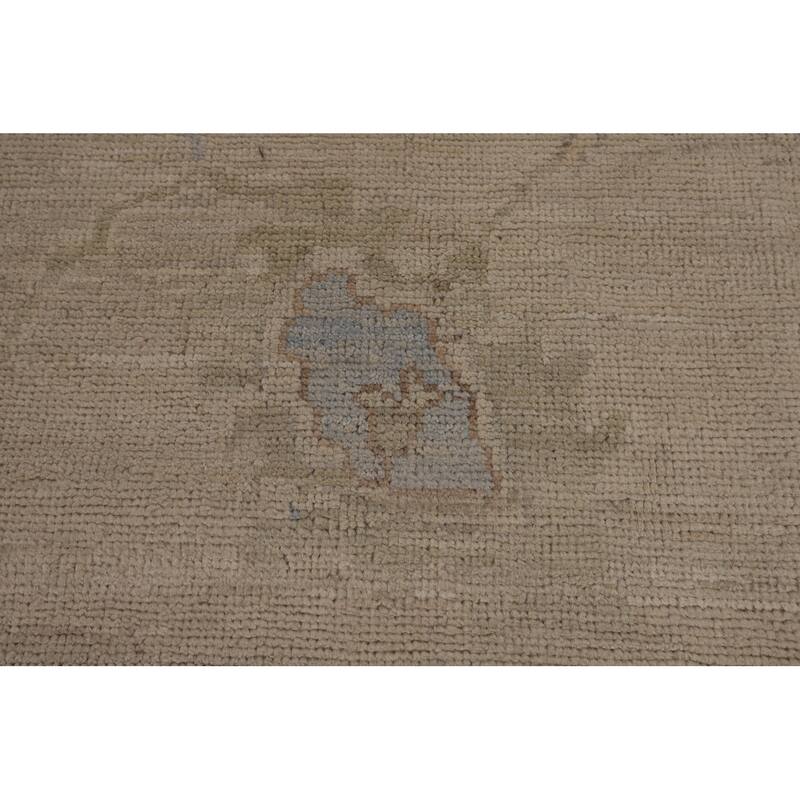 Vegetable Dye Beige Oushak Turkish Rug Handmade Wool Carpet - 9'1"x 12'3"