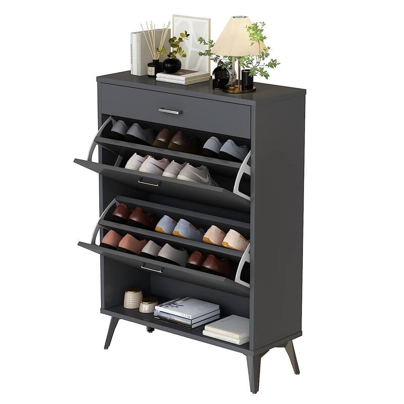 Grondin Modern Contemporary Entryway Shoe Cabinet with Drawers, Interior Adjustable/Removable Panel and Bottom Open Shelf