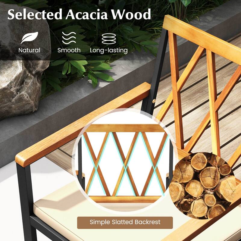 Costway 5 PCS Patio Acacia Wood Dining Set with Soft Seat Cushions