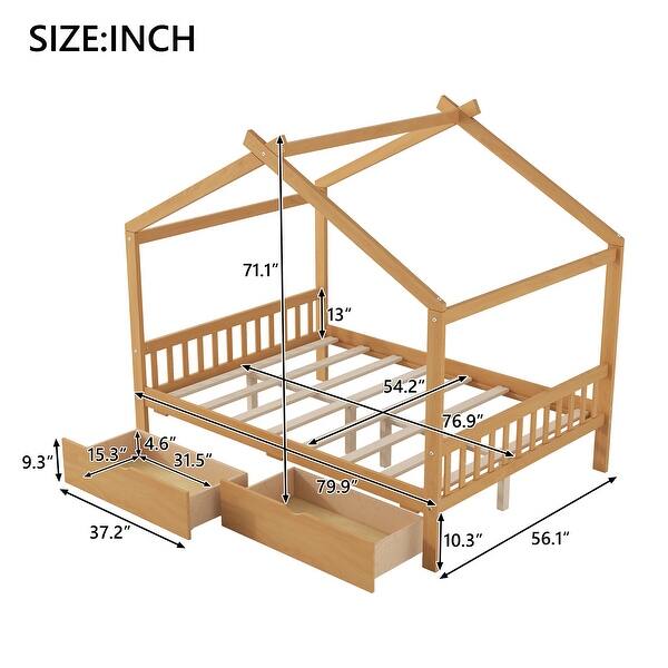 dimension image slide 0 of 2, Full Size Platform Bed w/Drawers, Headboard, Footboard, Roof Design