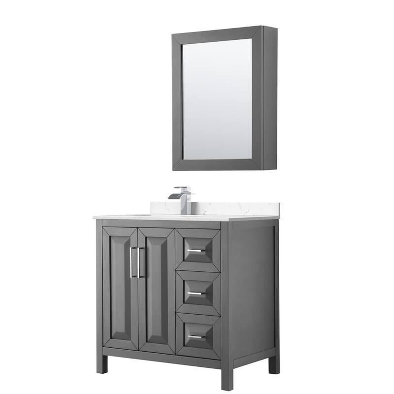 Wyndham Collection WCV252536S-Left-VCA-MED Daria 36" Free Standing - Dark Gray / Carrara Cultured Marble Top / Polished