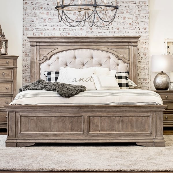 slide 2 of 23, Steve Silver Havenwood 5-piece Upholstered Panel Bedroom Set Distressed Rustic Driftwood - King