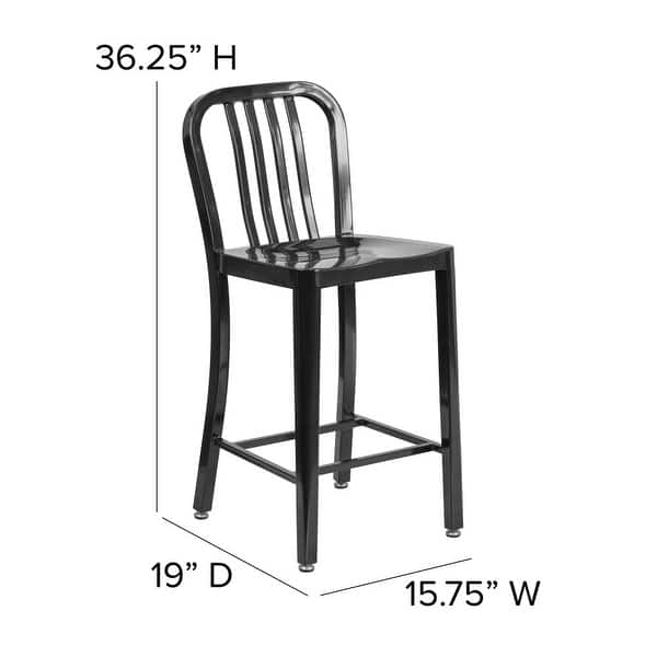 dimension image slide 1 of 9, 2 Pack 24'' High Metal Indoor-Outdoor Counter Height Stool w/ Vertical Slat Back