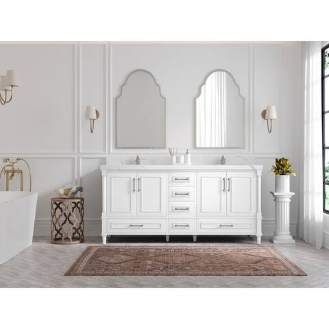 Willow Collection 72 in. W x 22 in. D Aberdeen Double Sink Bathroom Vanity with Quartz or Marble Countertops