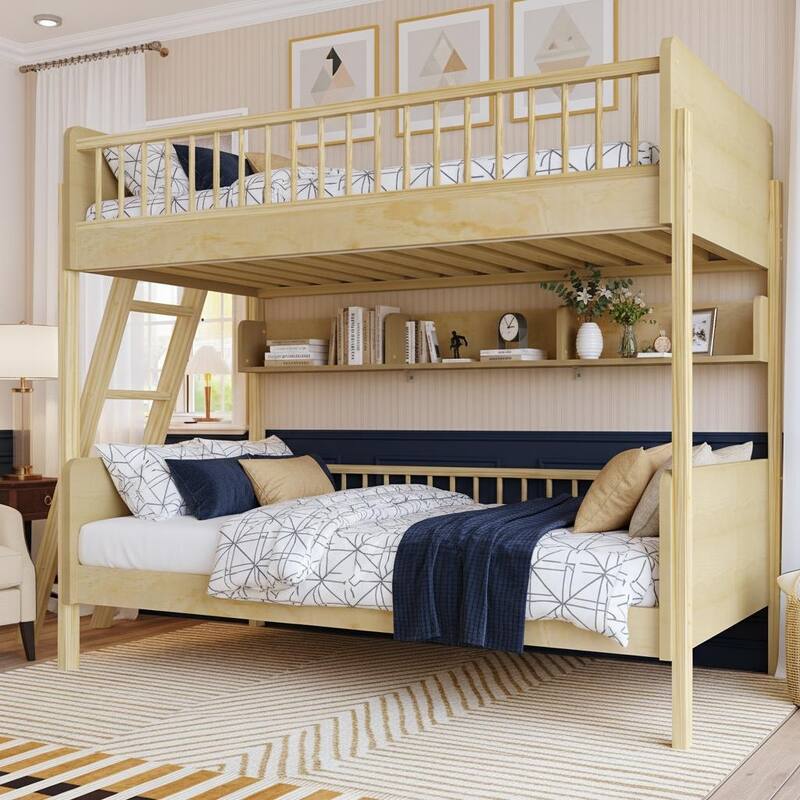 Convertible Twin Bunk Bed with Adjustable Ladder & Built-In Wall Shelf Storage by Harper&Bright Designs