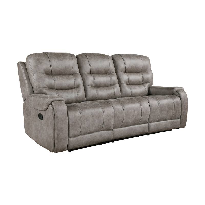 Erron Manual Double Recliner Sofa, Gray Brown Microfiber, 87 Inch