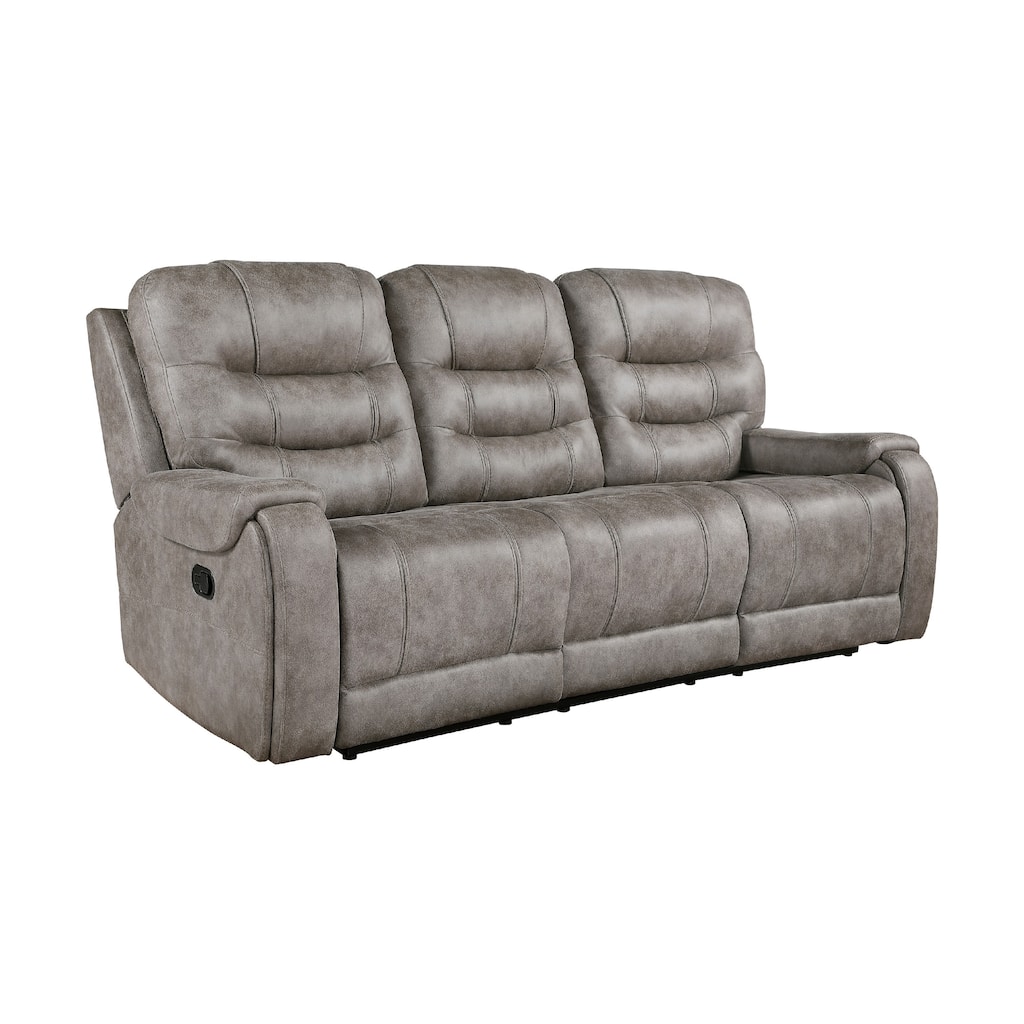 Erron Manual Double Recliner Sofa, Gray Brown Microfiber, 87 Inch
