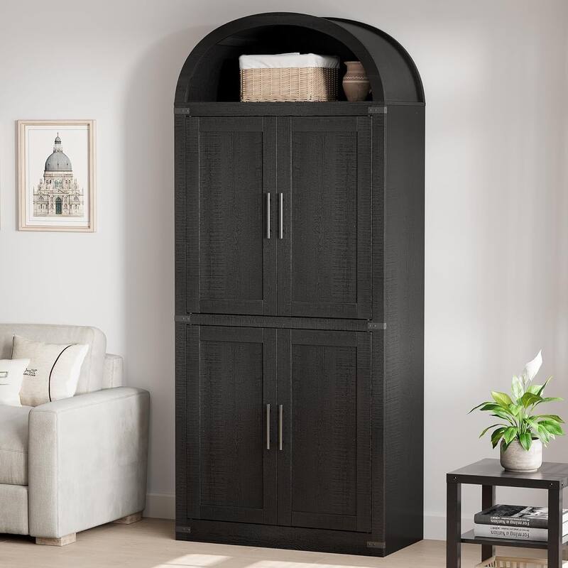 71" Tall Arched Bookshelf - Wooden Bookcase Storage Cabinet Rounded Display Storage Shelves Cabinet
