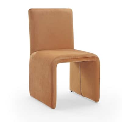 Winny 20 Inch Dining Chair, Waterfall Seat, Velvet Upholstery, Brown