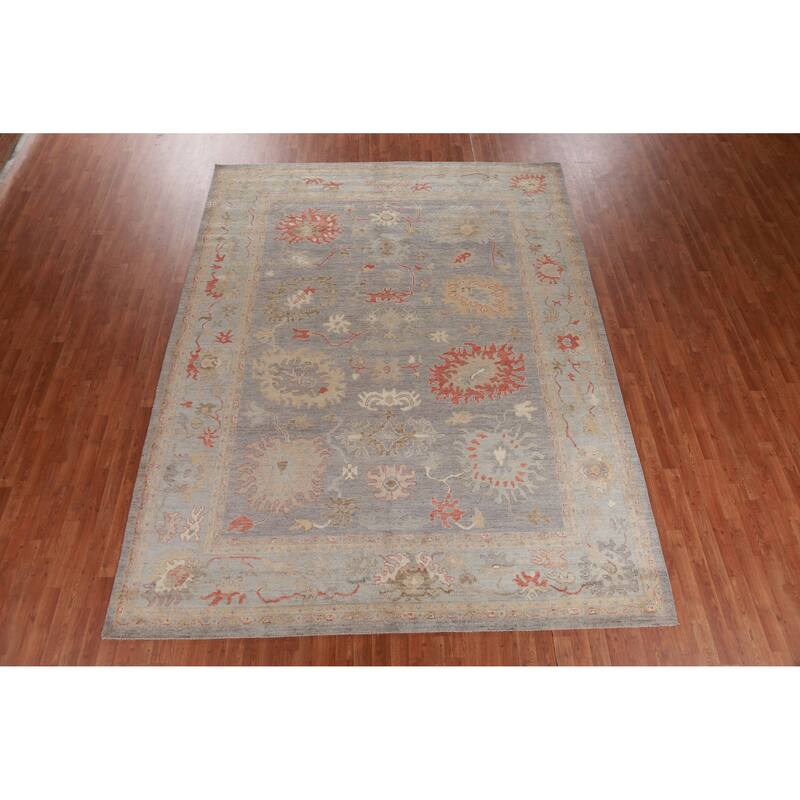 Hand Knotted Oriental 100% Wool Carpet Transitional All-Over Greys & Charcoal Oushak Area Rug - 11' 9'' X 8' 11''