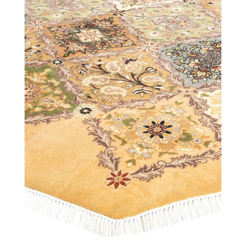 Overton Handknotted Wool Traditional Oriental Yellow Octagon Area Rug - 6' x 9'