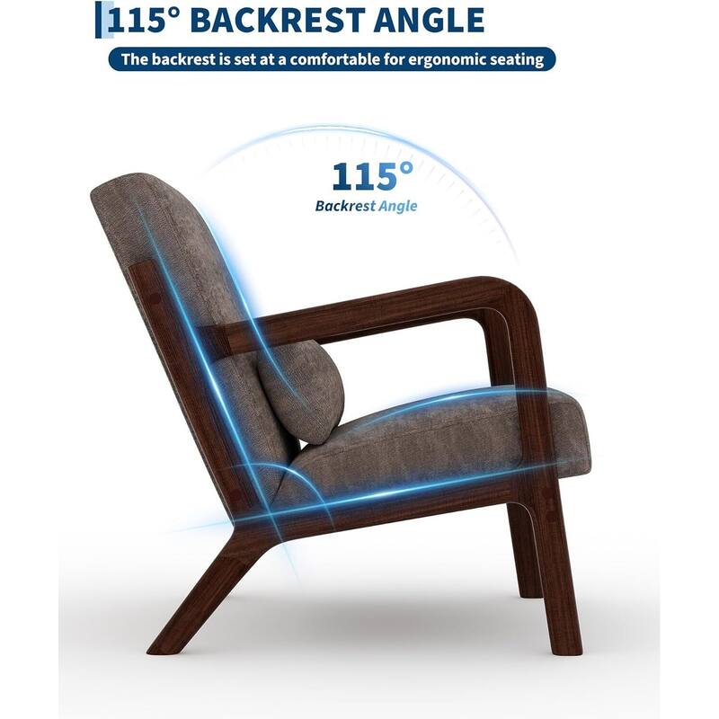 Modern Chenille Accent Sofa Chair, Lounge Armchair with Lumbar Pillow for Living Room, Bedroom