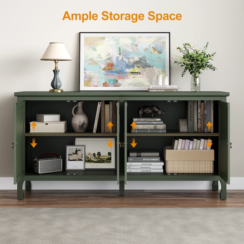 63'' Modern Buffet Cabinet with Mirrored Door and Adjustable Shelves