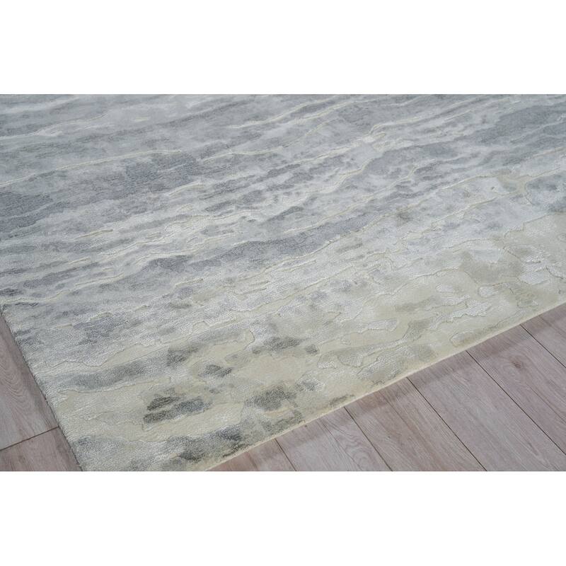 Travertine Silver Wool/Bamboo Silk handloomed Area Rug