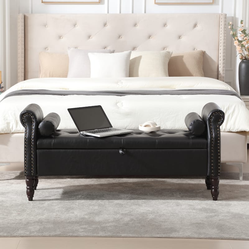HOMYKA Storage Ottoman Bench with Rolled Arm