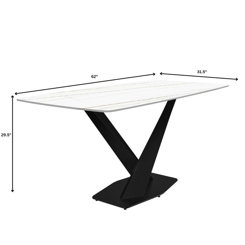 Voren Dining Table with Stone or Glass Tabletop in Black Steel Base