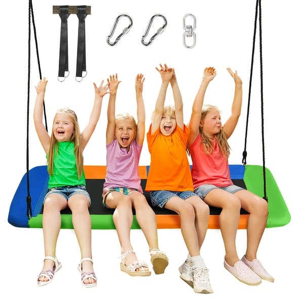 slide 2 of 43, Goplus 700lb Giant 60'' Platform Tree Swing Outdoor w/ 2 Hanging - See details Blue, Orange, Green