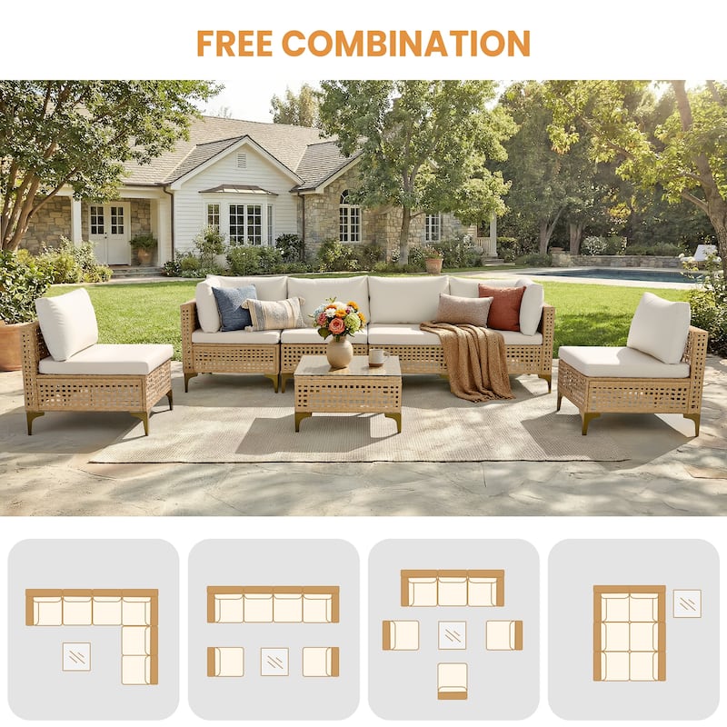 7pcs Wicker Patio Conversation Set Seating