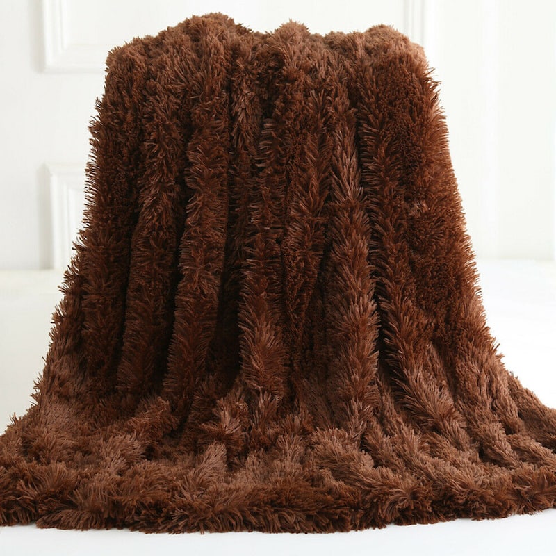 Plush Faux Fur Throw Blanket Reversible Brown - Bed Bath & Beyond ...