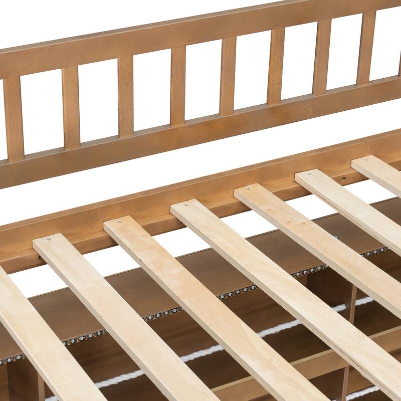 Wooden Full Over Full Bunk Bed Frame for Kids with Integrated Shelving, Light Strip, Pegboard, Full-Length Guardrails and Ladder