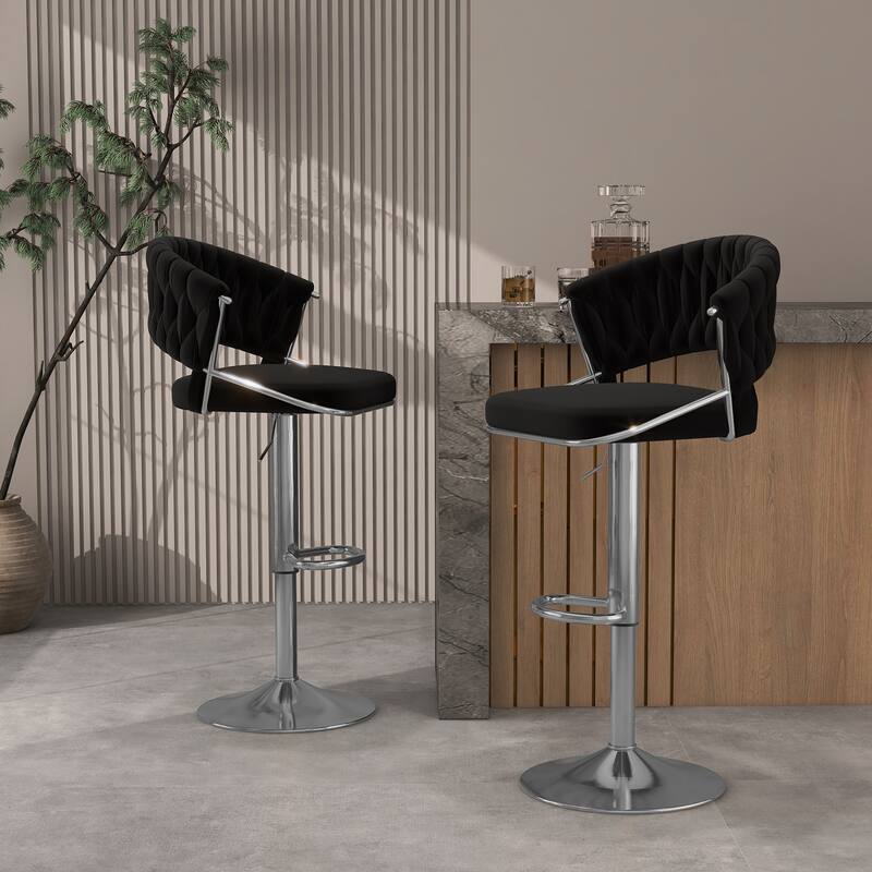 Modern Velvet Counter Bar Stools with Backs(Set of 2)