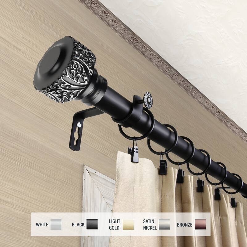 InStyleDesign Verbena 1 inch Diameter Adjustable Curtain Rod - 48 to 84 inches - Black