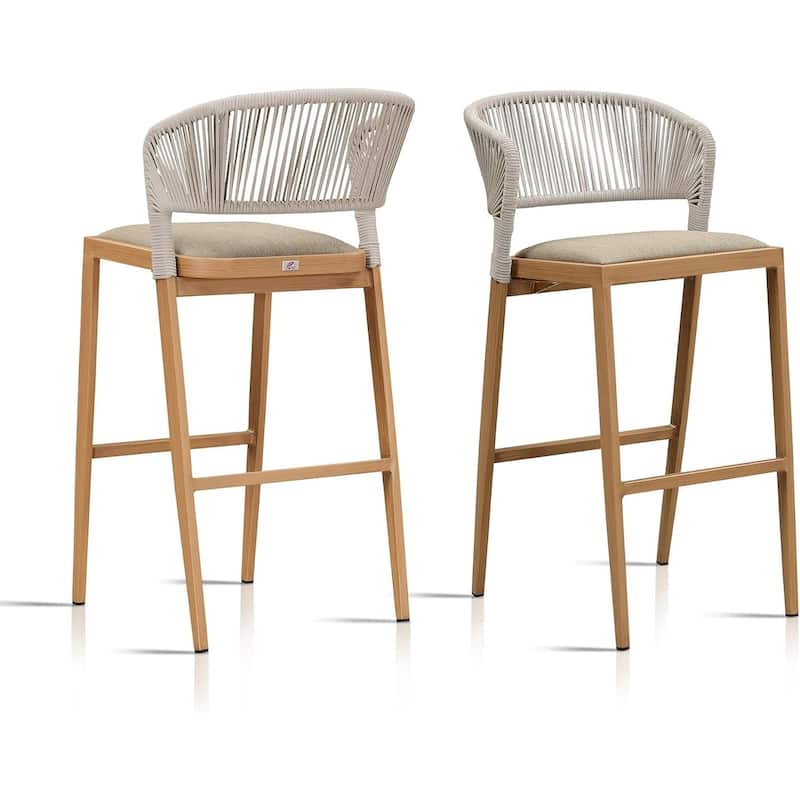PURPLE LEAF Bar Stool Set of 2 Outdoor Rattan Bar Chair with Back Metal Bar Height Stool Wicker Barstool Dark Grey - N/A - BarHeight-Umber Cushion
