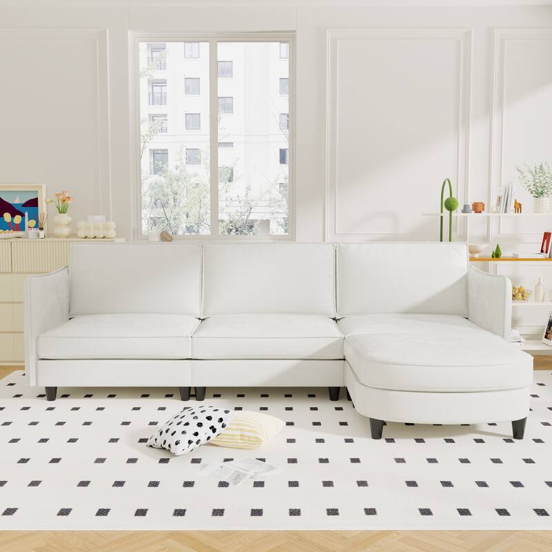 Convertible Sectional Sofa with Movable Ottoman, L-Shaped Sofa with Side Pockets, Corner 3 Seater Sofa for Living Room, Office