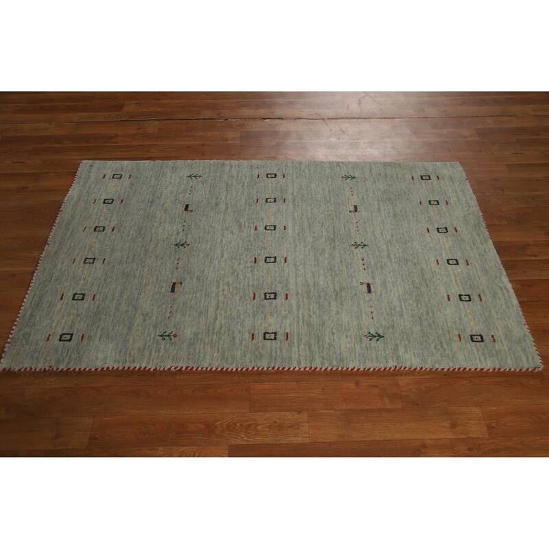 Hand Knotted Oriental 100% Wool Carpet Tribal Animal Pictorial Green Gabbeh Area Rug - 4' 11'' X 3' 0''
