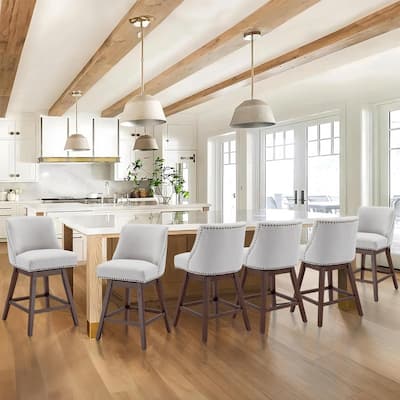 Counter Height Swivel Nail Head Upholstered Barstools Set of 6