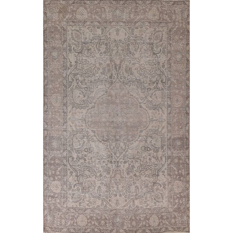 Hand Knotted Oriental 100% Wool Carpet Traditional Floral Beige & Ivories Tabriz Area Rug - 9' 3'' X 6' 4''