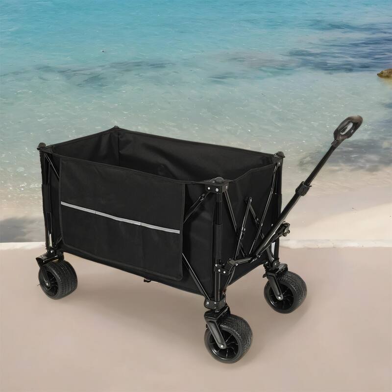 Heavy Duty Foldable Wagon w/ Wheels & Brakes, All-Terrain Utility Cart