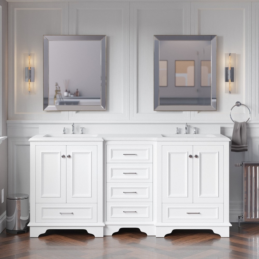 KitchenBathCollection Nantucket 72" Double Bathroom Vanity with Quartz Top