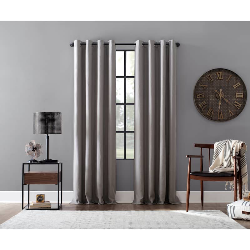 Archaeo Linen Blend Blackout Grommet Top Curtain, Single Panel