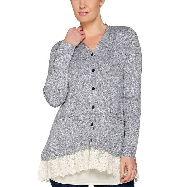 Shop Logo By Lori Goldstein Ladies Button Front Knit Cardigan Large Ash Grey A285345 Free Shipping Today Overstock 30876261