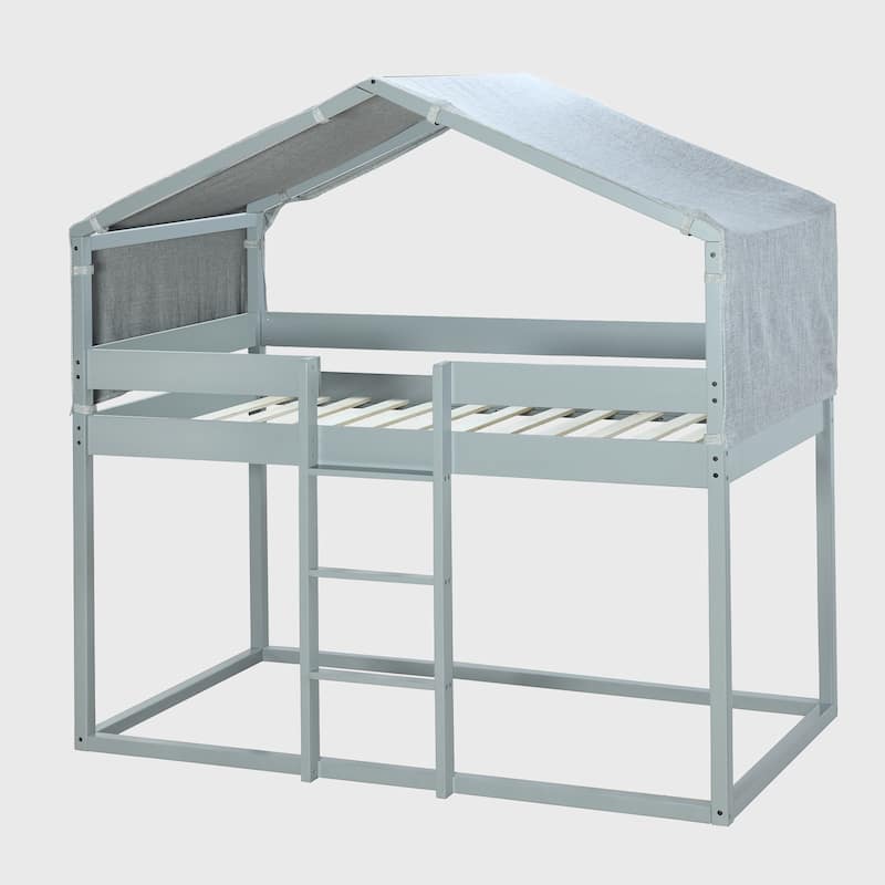 Twin Over Twin Bunk Bed Wood Bed with Tent