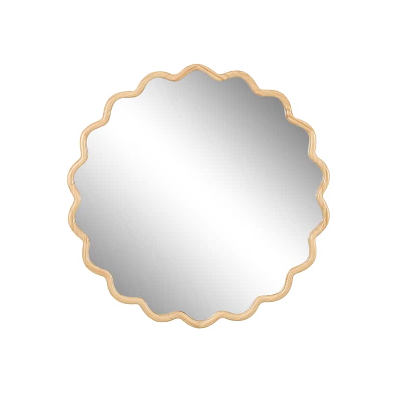 Mia Solid Wood Wavy Round Wall Mirror with HD Reflection and Artistic Frame Design by GDFStudio
