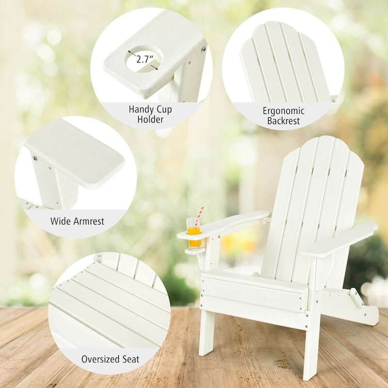 Gymax 3PC Patio Folding Adirondack Chair Side Table Cup Holder